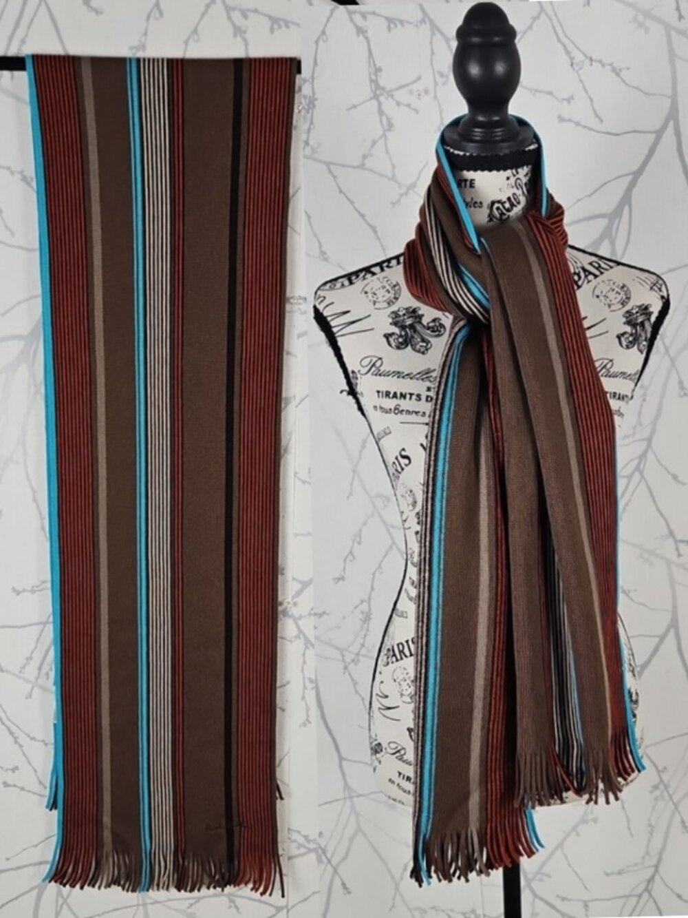 Paul Smith Warm Tones Stripe 100% Wool Knit Scarf